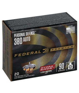 Munición FEDERAL Personal Defense Hydra-Shok Low Recoil - 9mm. corto - 90 grains - JHP