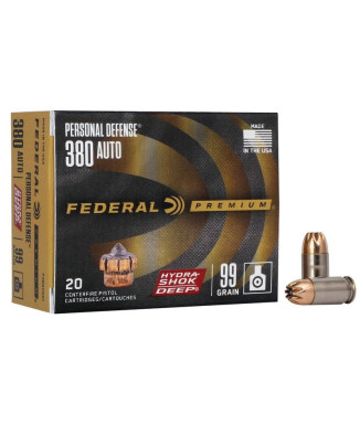 Munición FEDERAL Personal Defense Hydra-Shok Deep - 9mm. corto - 99 grains - JHP