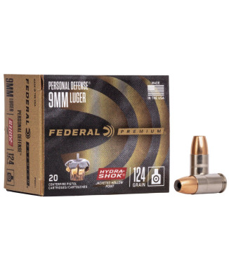Munición FEDERAL Personal Defense Hydra-Shok - 9mm. Para. - 124 grains - JHP