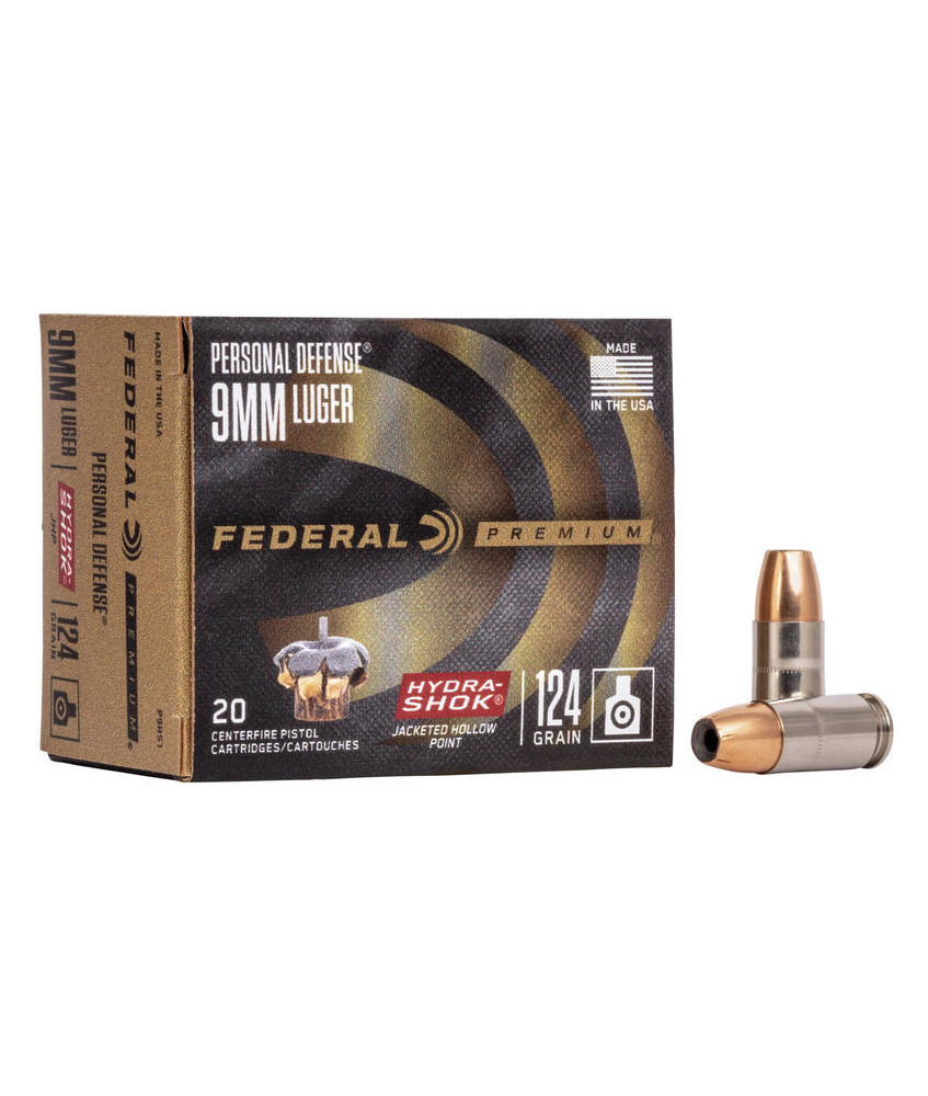 Munición FEDERAL Personal Defense Hydra-Shok - 9mm. Para. - 124 grains - JHP
