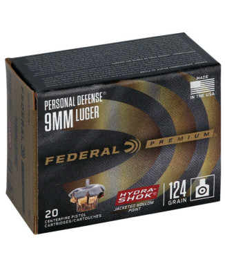 Munición FEDERAL Personal Defense Hydra-Shok - 9mm. Para. - 124 grains - JHP