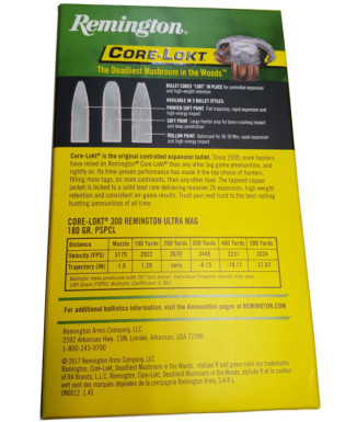 Munición metálica REMINGTON CORE-LOKT - 300 RUM - 180 grains