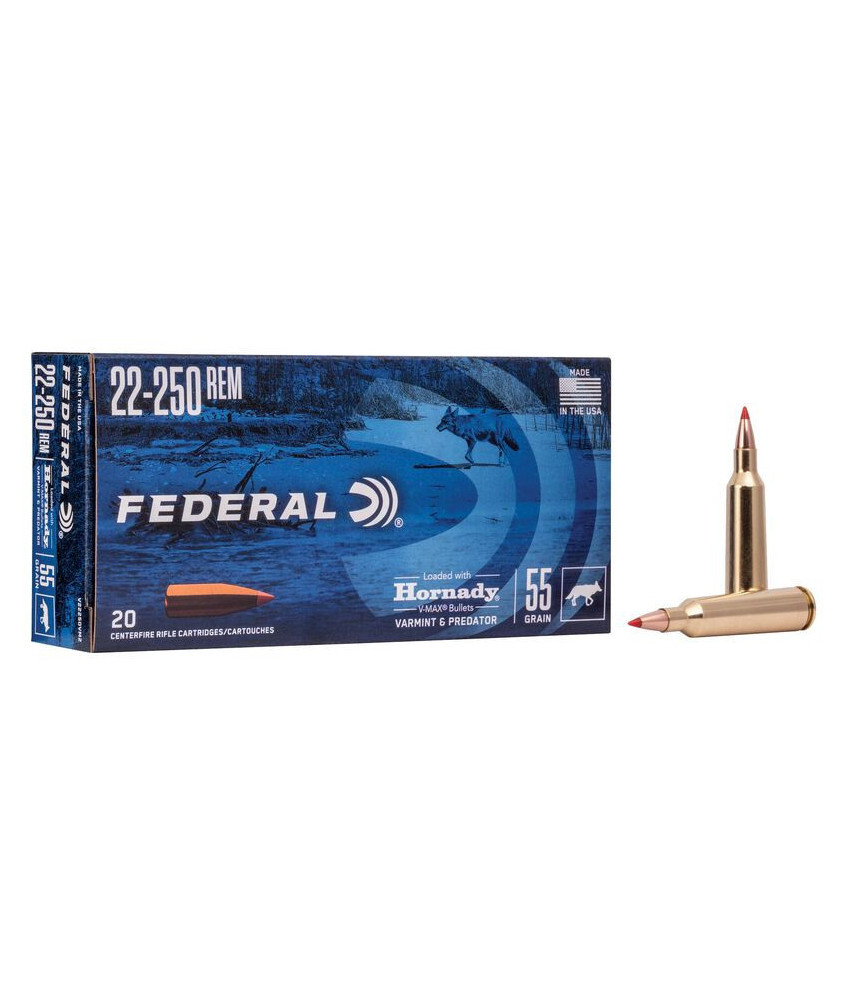 Munición metálica FEDERAL Varmint & Predator Hornady V-Max - 22-250 Rem. - 55 grains