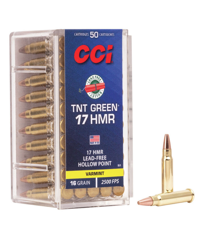 Munición metálica CCI TNT Green - 17 HMR - 16 grains - JHP